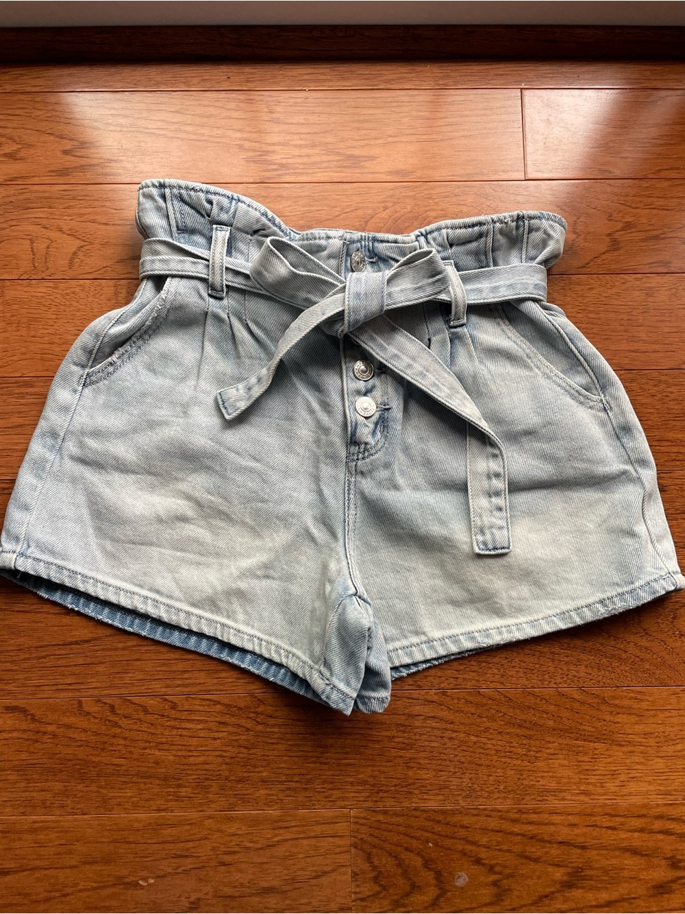 American Eagle Outfitters Light Blue Paperbag Denim Shorts with Tie Belt